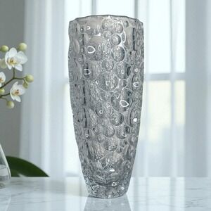 Czech Lead Crystal Vase Tall, Button, Coin Dot Heavy Vase‎ Of A Thousand Bubbles